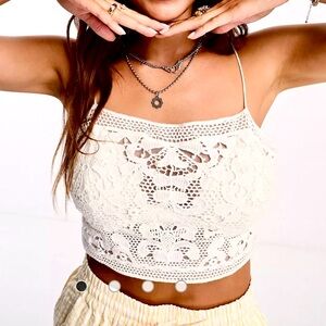 Free People Intimately Lyra bralette Lace crochet crop top bohemian White size M